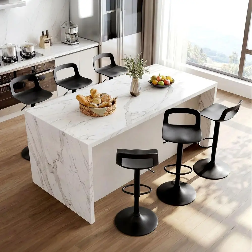 

Set of 6 Adjustable Height Swivel Bar Stools with Backrest and Footrest, Ideal for Kitchen Island or Dining Room, Black