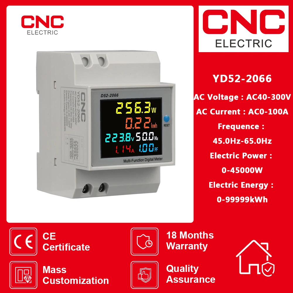 Monitor AC su guida din 6IN1 110V 220V 380V 100A Tensione Corrente Fattore di potenza KWH attivo Misuratore di frequenza di energia elettrica VOLT