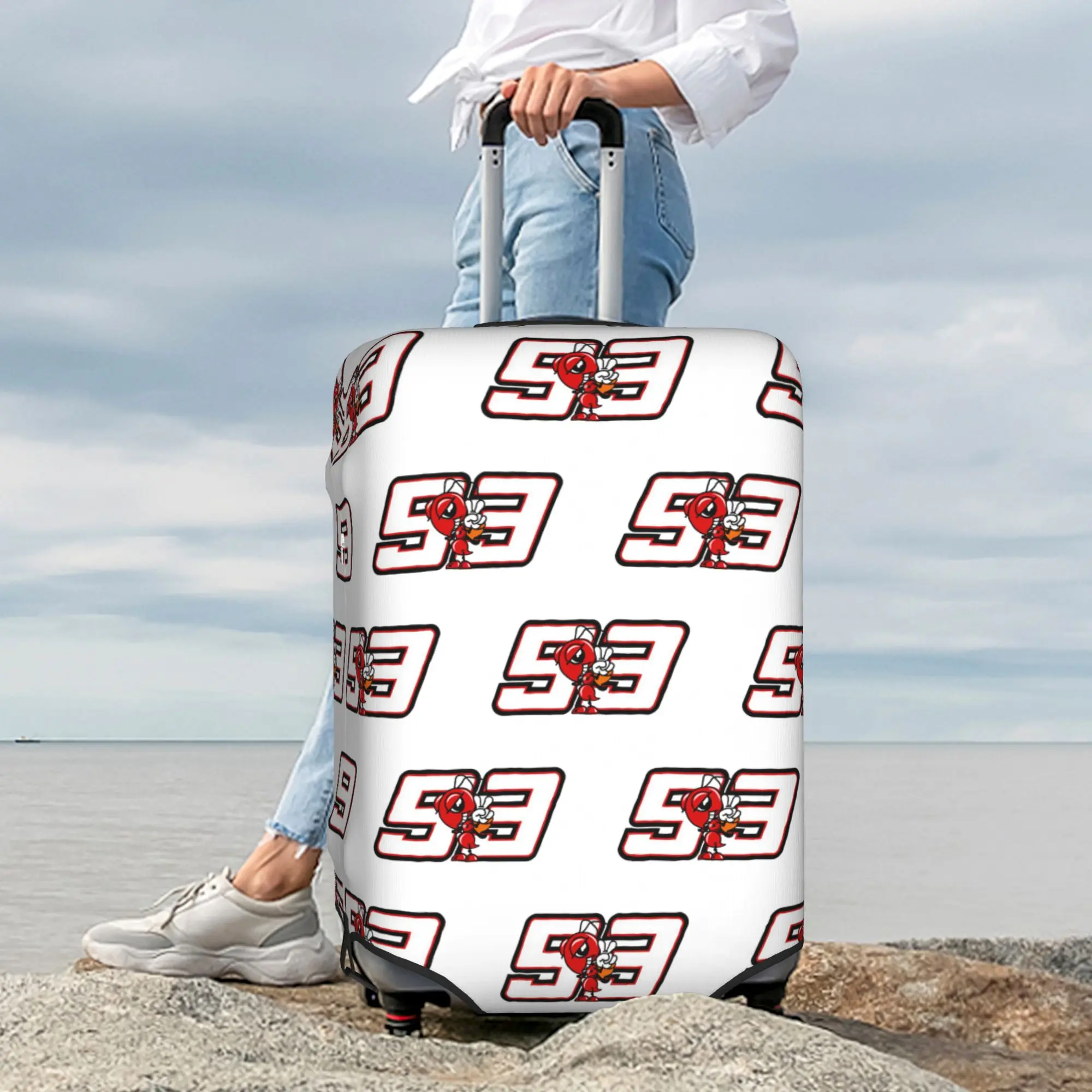 Custom Cute 93 Marquez Luggage Cover Protector Washable Motorcycle Racing Travel Suitcase Covers