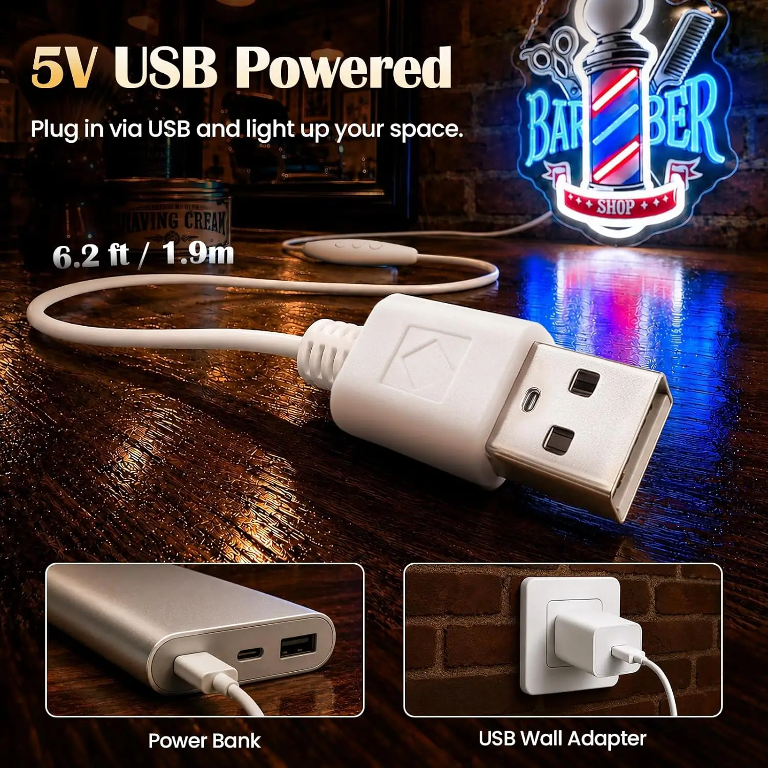 Barber Neon Sign Accessories for Barber Decor, LED Barber Sign Wall Mount Hair Salon Light Sign, USB Powered Hair Salon Sign
