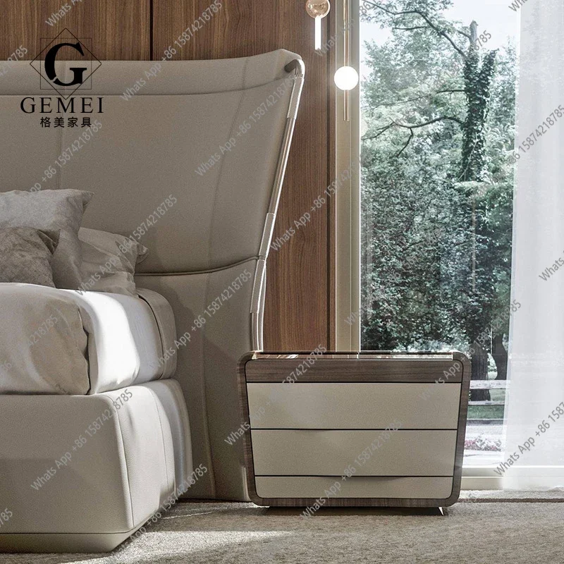 

MX Light Luxury Italian Bedside Table, Glass Countertop, Square Post-modern Minimalist Style Bedroom Furniture, Solid Wood Cabin