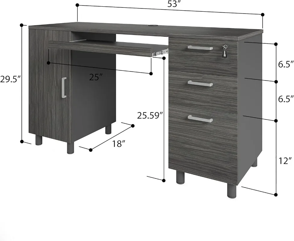 Venice Computer Desk - Office Desk with 3 Drawers & CPU Storage Cabinet - Laptop Workstation