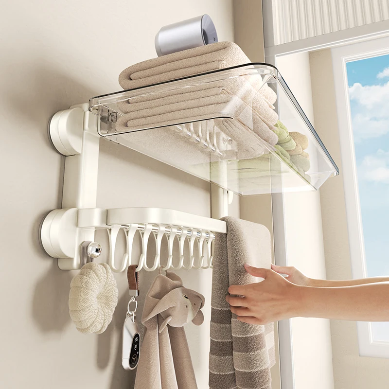 

Suction cup towel rack non-punching bathroom toilet rack wall integrated shower room toilet folding towel rack