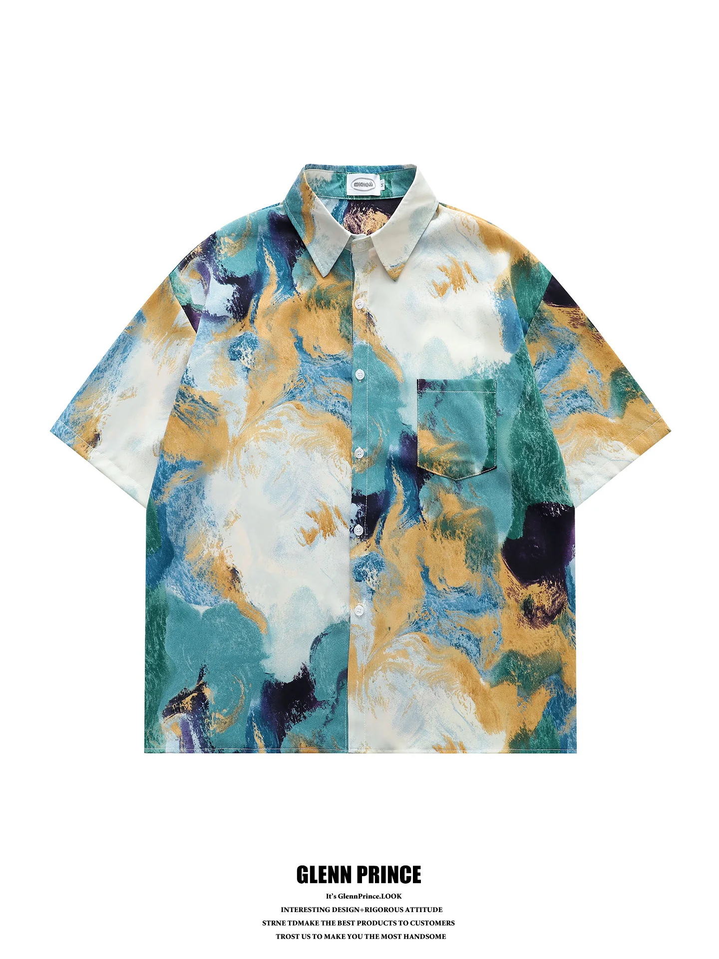 

Loose Fit Men's Short Sleeve Shirt Hawaii Tie Dye Ocean Beach Artistic Style Polyester Fiber Summer Fashion Casual Shirt