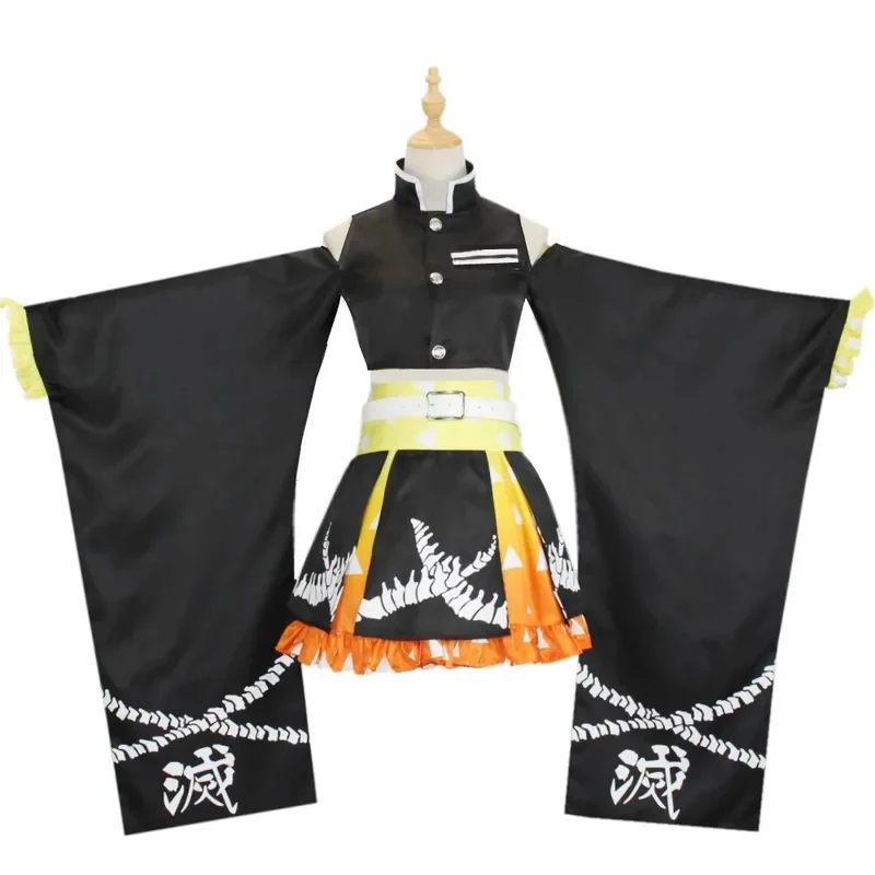 

▶❤Agatsuma Zenitsu Cosplay Costume Anime Zenko Cosplay Black Yellow Party Dress Long Wig Socks Headwear Suit❤◀