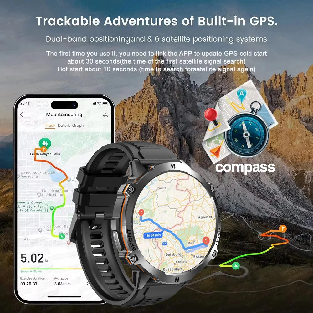 NEW TANK X3 Military 1000mAh GPS Smart Watch 1.73 AMOLED Screen Built-in Compass Altimeter Swim 10ATM Waterproof Call Smartwatch