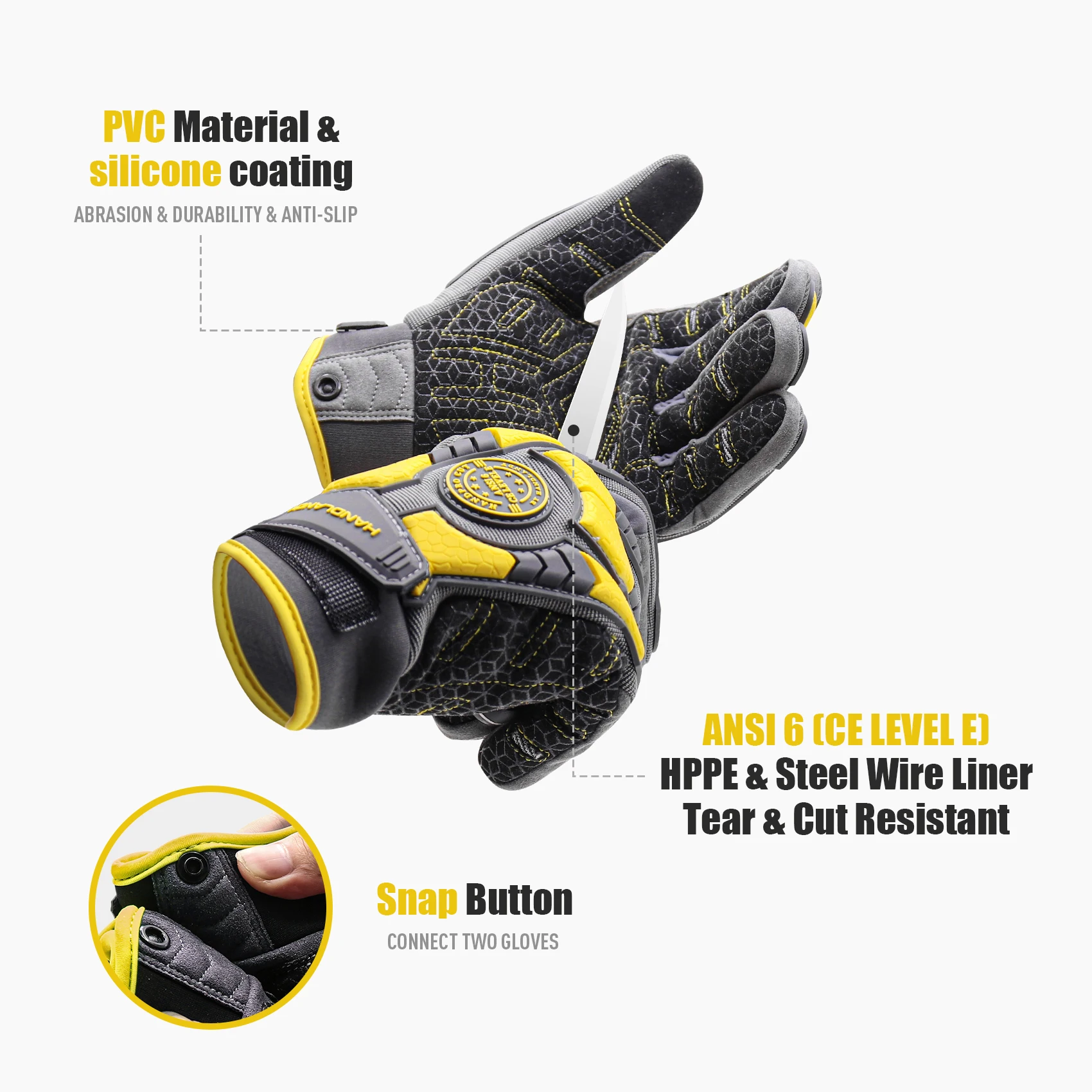 HANDLANDY Heavy Duty Work Gloves for Men, Cut 6 Safety Impact Protection Working Gloves Touch Screen Mechanics Gloves