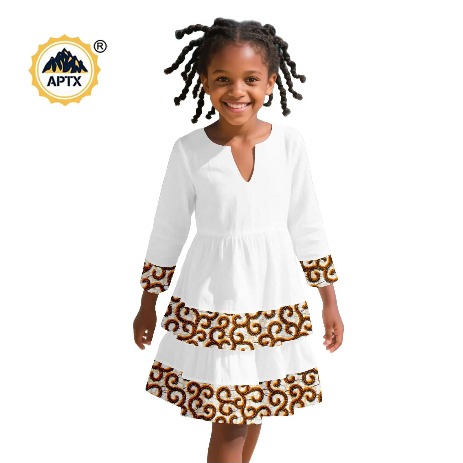 African V-neck Dresses for Baby Girls Bazin Riche Double Layer Print Dress Dashiki Kids Children Outfits Africa Style 2545011