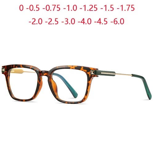 Gafas cuadradas para miopía con montura de leopardo de 0-0,5-0,75 a-6,0, gafas graduadas antirreflectantes a la moda