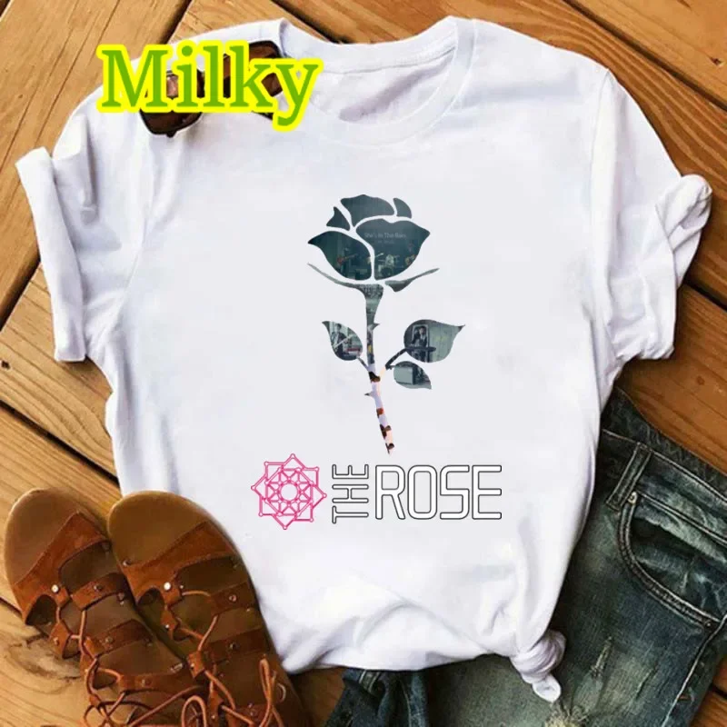 Kpop The Rose Band T-Shirt Korean Music Funny Graphics Y2K Tops Summer Tee Shirt Harajuku Casual Print Fashion Women T Shirt