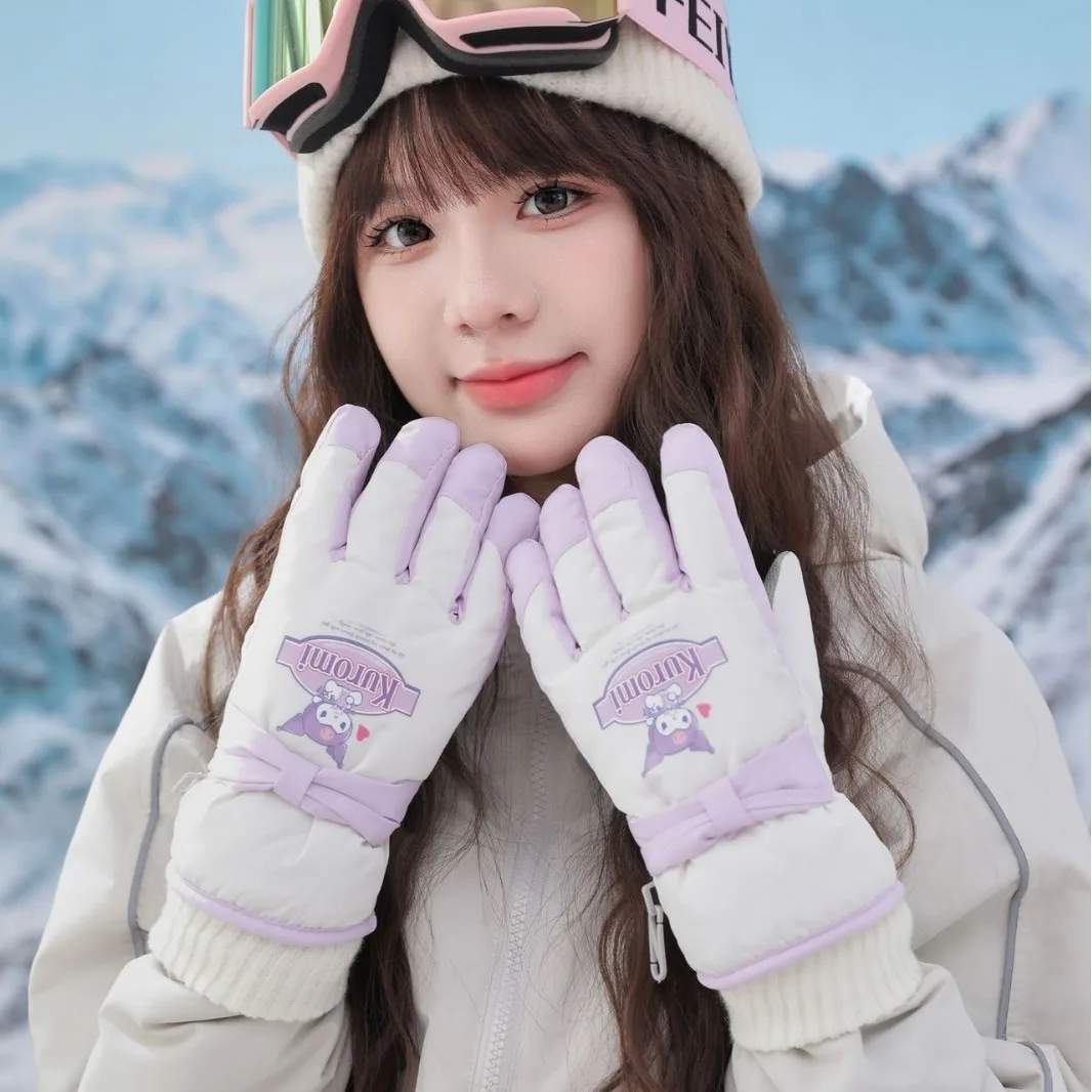 

Sanrio Kuromi Ski Gloves Kawaii Anime Warm Gloves Girl Heart Cartoon Cute Babys Cycling Waterproof Touch Screen Gloves Kid Gift