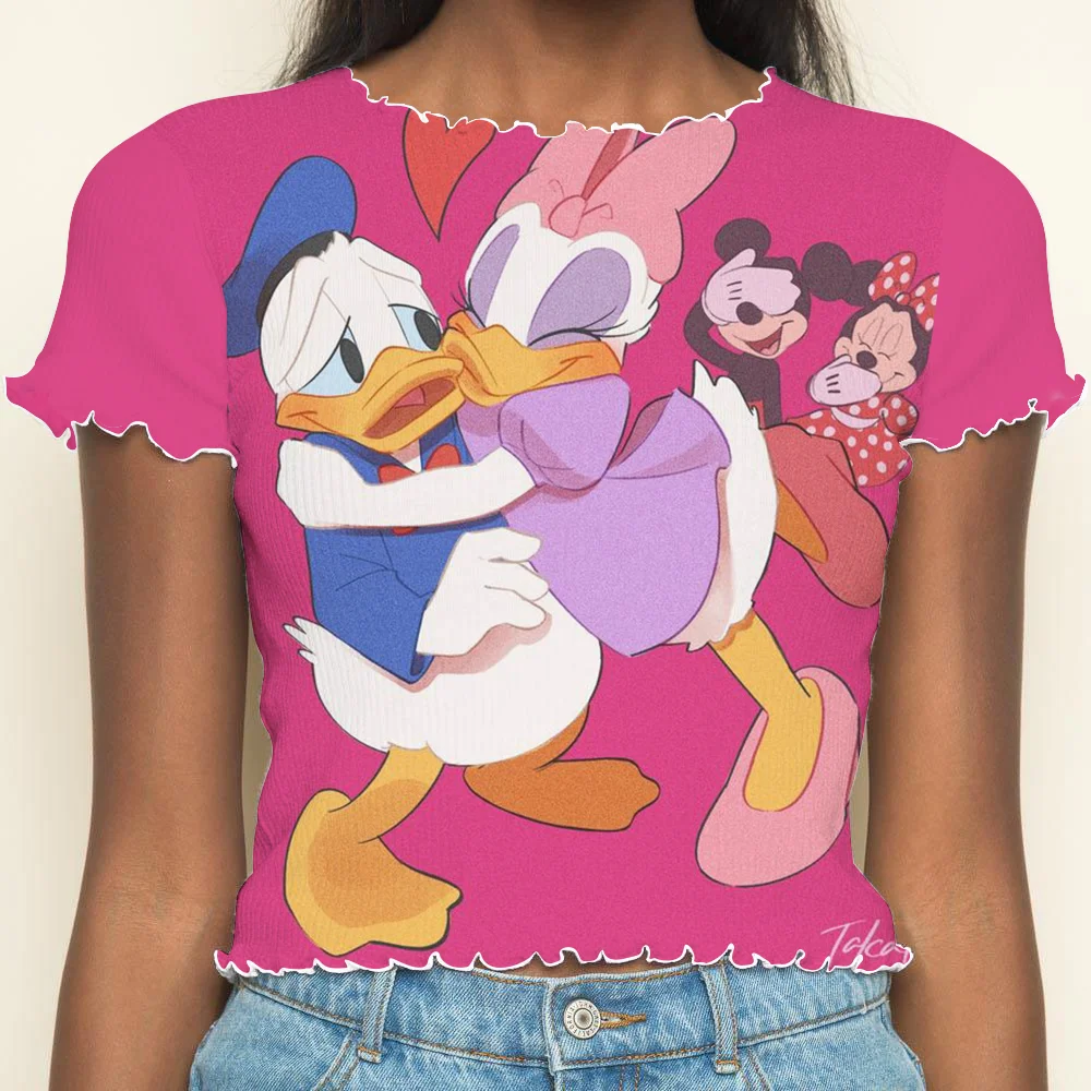 Crop Tops Sexys T-shirts Daisy Lettuce Trim T-shirt Disney Crew Neck Short Sleeve Woman Clothing Donald Duck Y2k Top Disney Neck