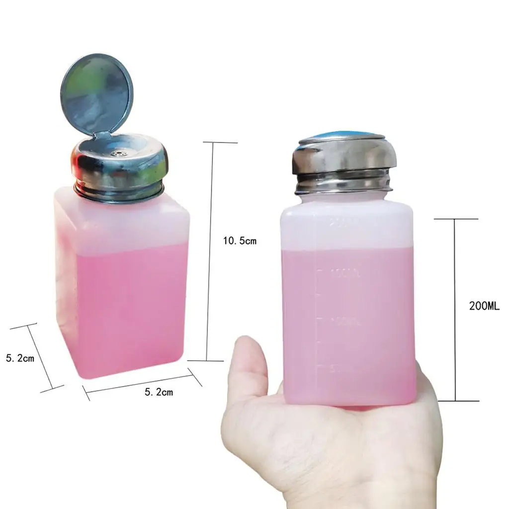 Nail Press Bottle Dispenser 200ml White Plastic Stainless Pump for Semi Cured Gel Nail Strips Cleanup Remover