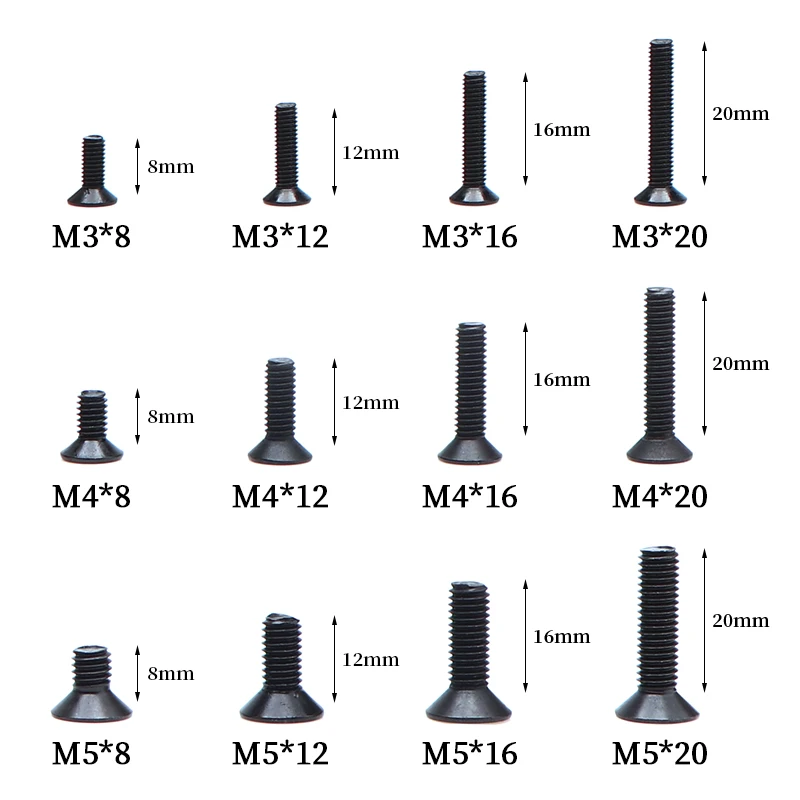 10/30pcs M2 M3 M4 M5 304 Stainless Steel/Black Carbon Steel Hex Hexagon Socket Flat Countersunk Head Allen Bolt Screws