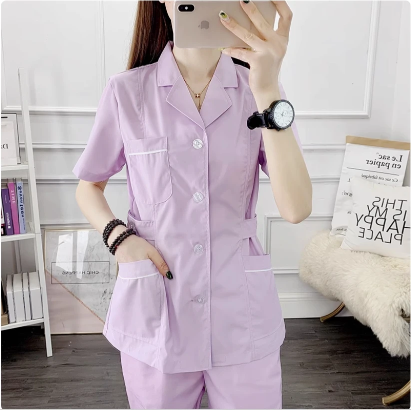 Ensemble d'infirmière à manches courtes pour femmes, vêtements de travail pour chirurgie plastique, hôpital, dentiste, lune fendue, vêtements pour sœurs, édition fine d'été