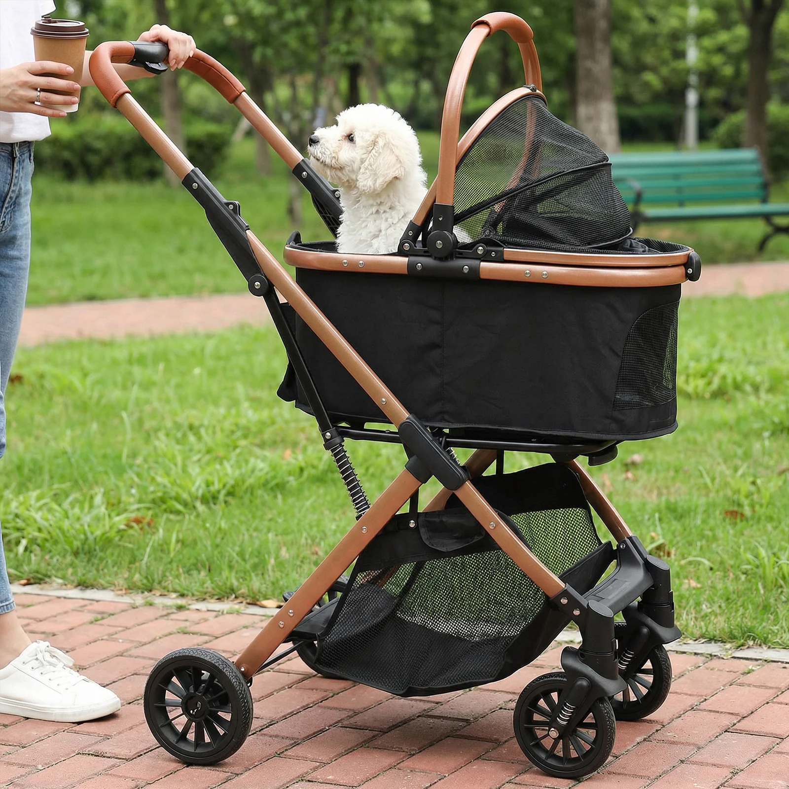 

Smooth-Ride Dog Stroller with Detachable Carrier Folding Stroller Foldable & Ventilated with Sun Shades for Large & Medium Dogs