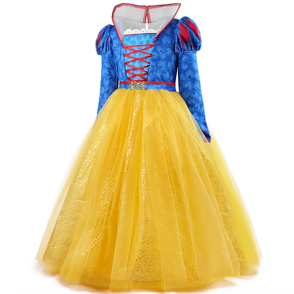 Snow White Cosplay Long Sleeves Princess Dress Girls Halloween Costume Children Stage Event Festival Party Performance Clothes