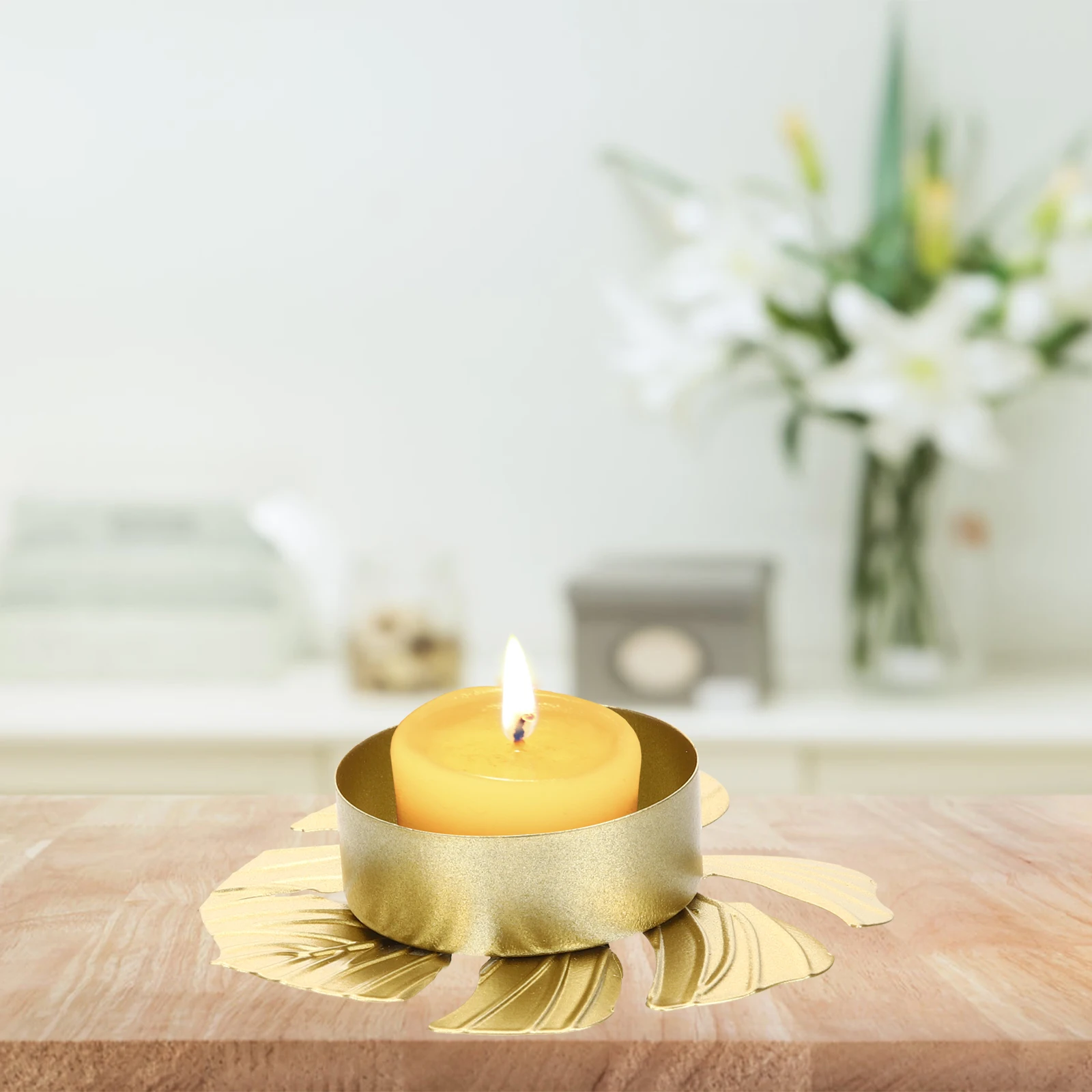 

2pcs Gold Metal Tea Light Holder Decorative Tabletop Centerpiece For Wedding Party Dinner Festival Home Decoration Leaves