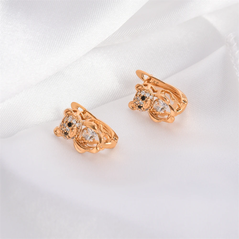Medsor Cute Bear Stud Earrings Inlaid Crystal Zircon Earring Jewelry for Women Banquet Party Accessories Gift image 4