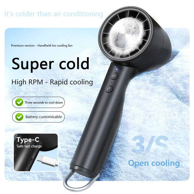 Xiaomi MIJIA Hand-Eisventilator, 2000 mAh Akku, tragbar, wiederaufladbar, mit LED-Anzeige, 5-Gang-Turbo-Ventilator, Strand, Reisen, Urlaub