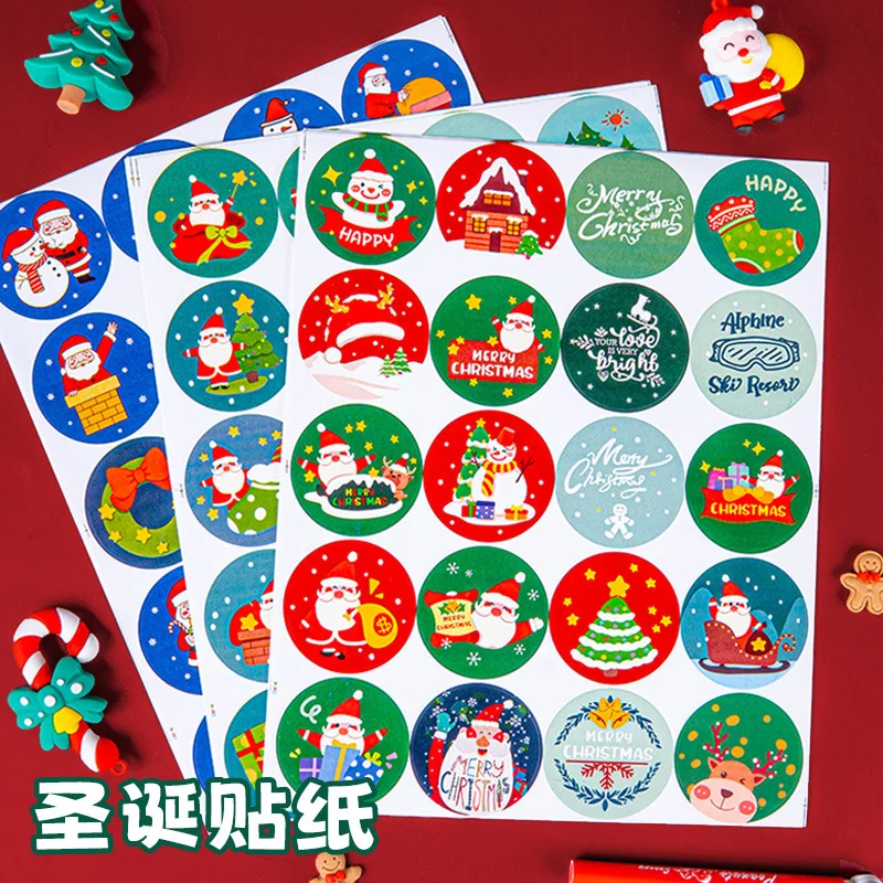 3 Sheets Christmas Countdown Stickers Sealing Labels For Baking Packing Greeting Cards Envelopes Gift Tag DIY Round