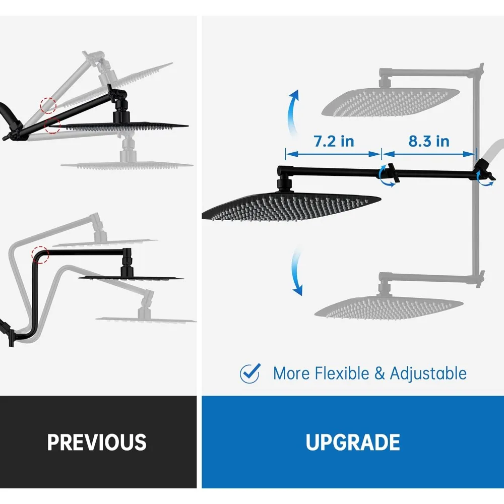 Cabeça de chuveiro de chuva G-Promise totalmente metálica de 14 polegadas com braço de extensão ajustável de 16 polegadas |   Chuveiro de chuva de alta pressão |   Luxo