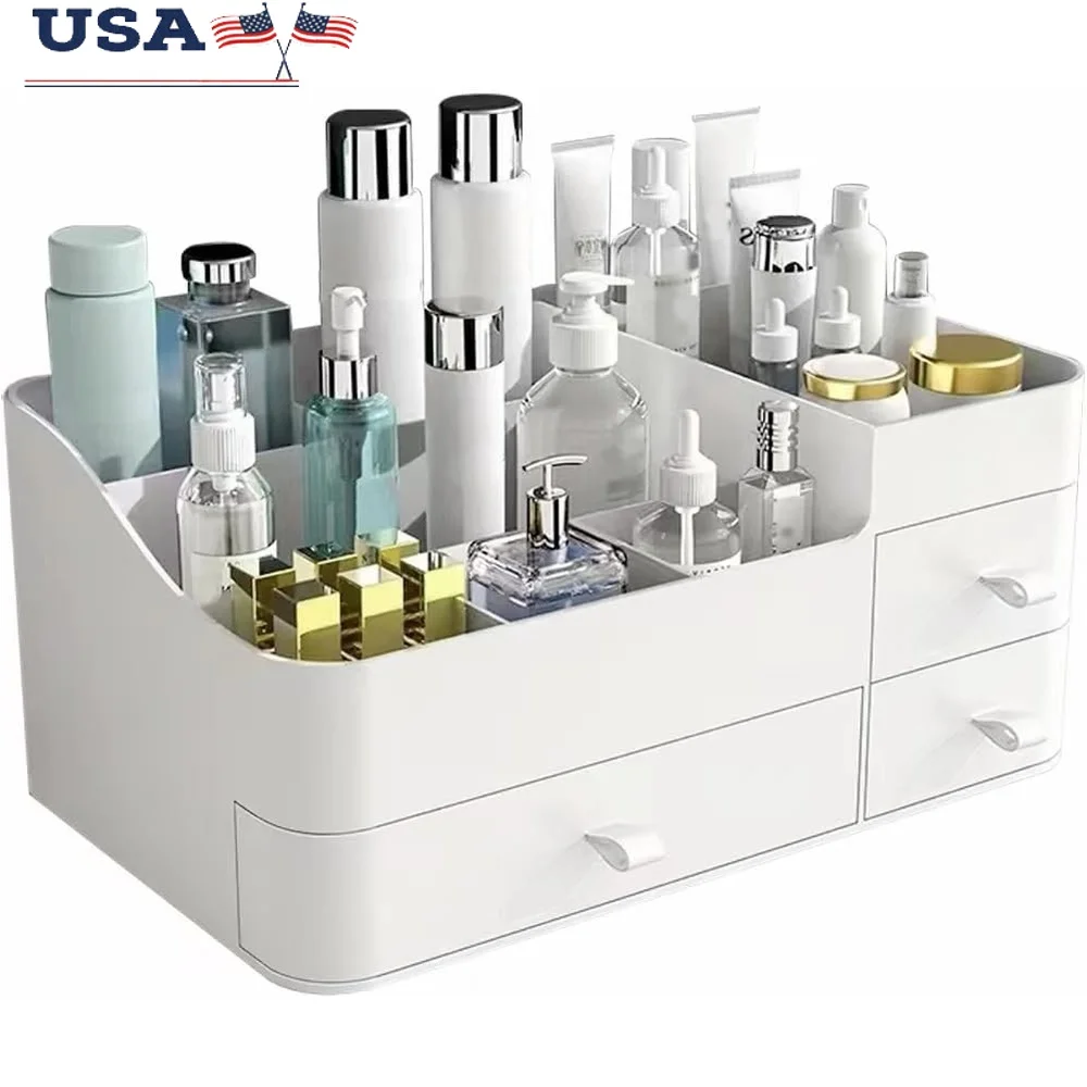 

Makeup Organizer with Drawers Large Capacity Skincare Vanity Bathroom Desktop Organizer Cosmetics Storage Makeup Brushes