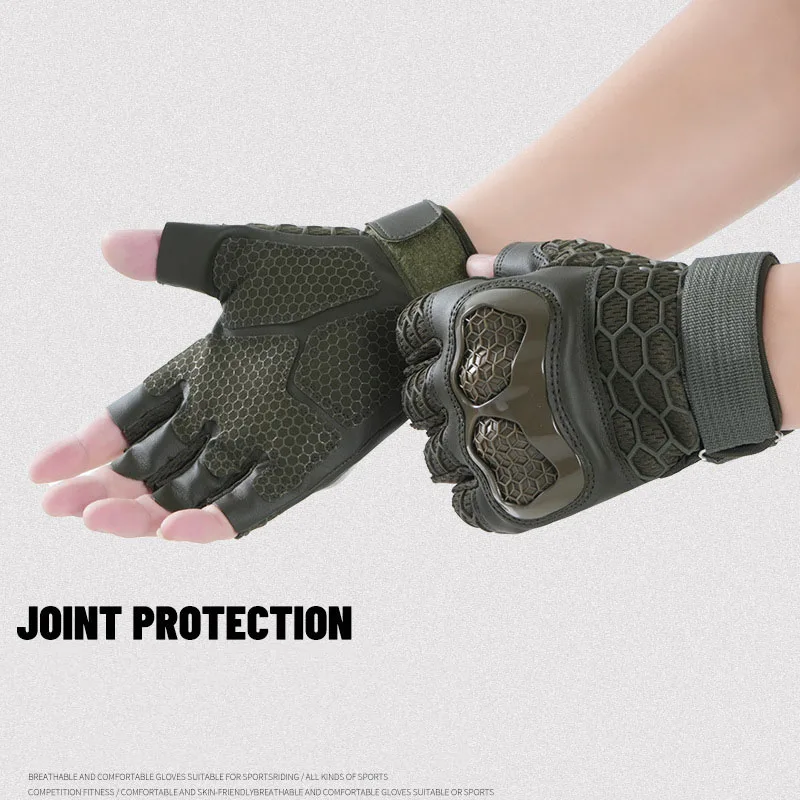 Men's Half Finger Tactical Gloves Hard Shell Protective Combat Hunting Anti-skid Wear-resistant Fingerless Outdoor Activities