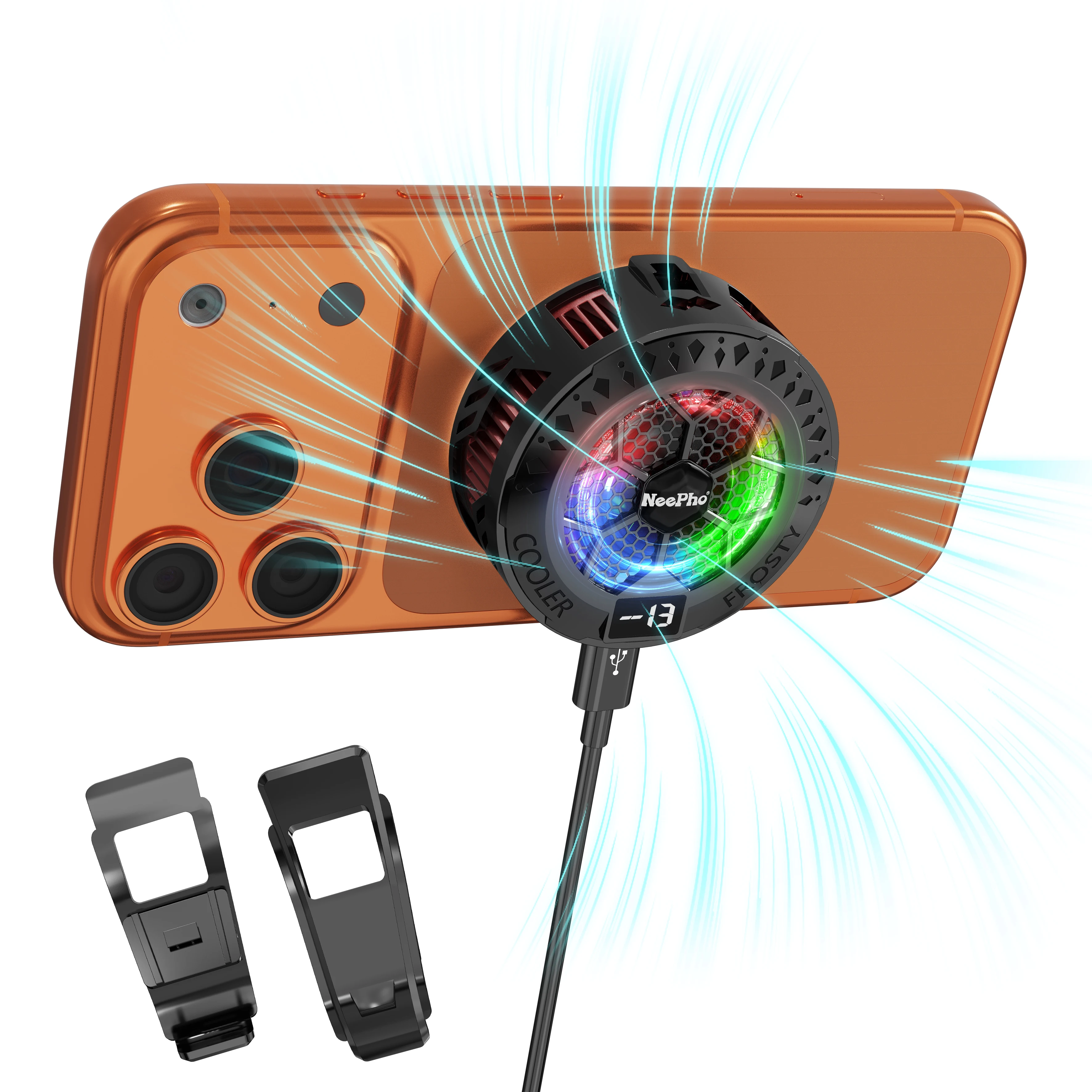 NeePho NP-C01 Silent RGB Magnetic Semiconductor Phone Cooler Low Noise Fan with Clip for iPhone Android Game Live Stream