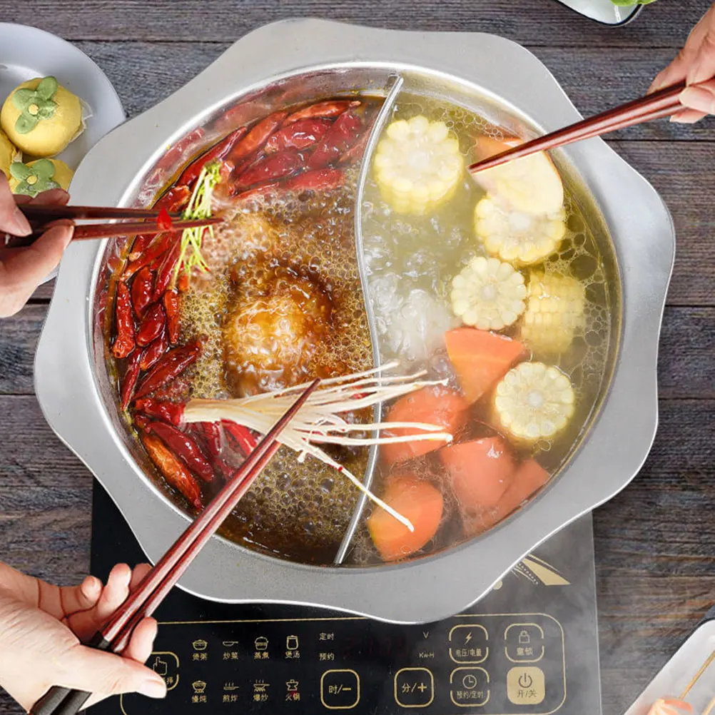 

Divided Hot Stainless Steel Double Sided Soup Pot Big Cooking Pan With Cover For Home Restaurant Use Split Pot