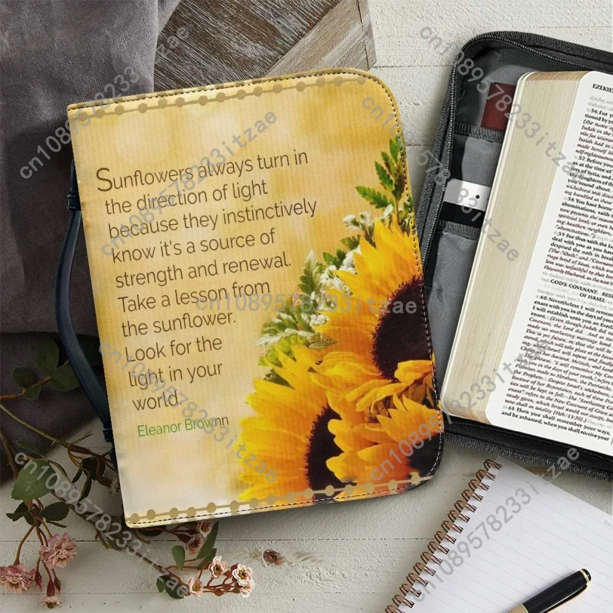 Bible Poetry Sunflower Printing for Women Classic Cover Case Carrying Bible Storage Bags Leather Handbags Church Bible Bag