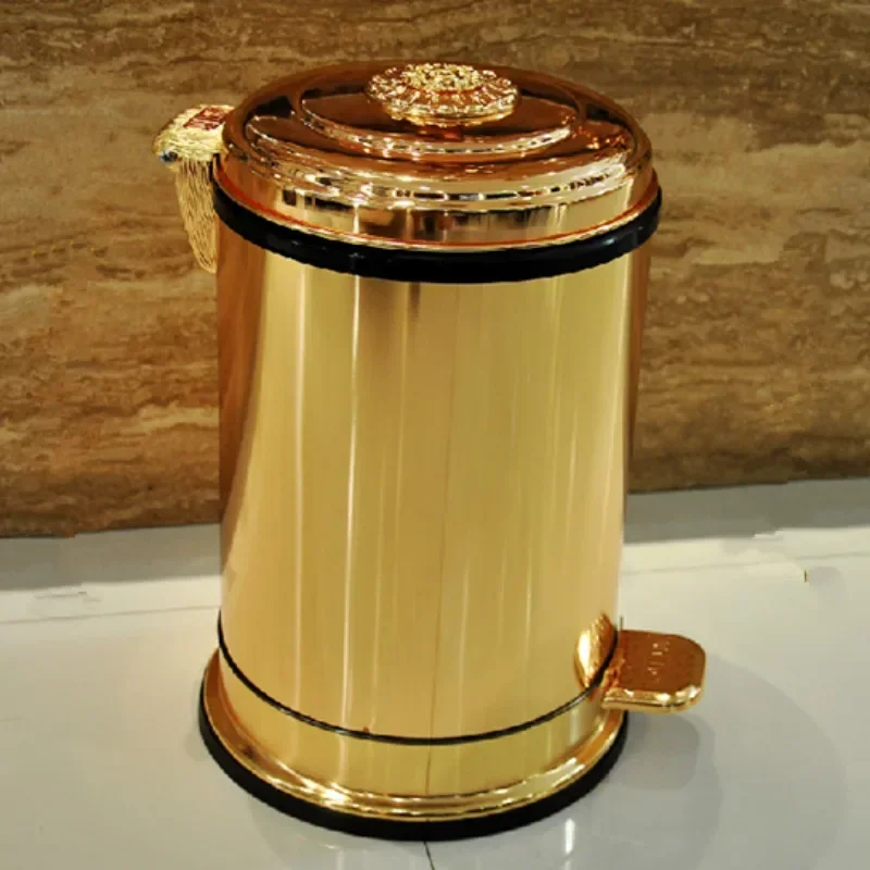 European Style Gold Plated with Floral Foot Pedal Waste Bins Trash Bingarbage Bin Home Application Home Decoration