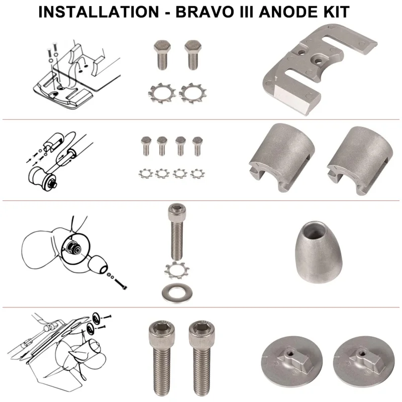 Complete Aluminum Anode Kit For 2004+ Mercruiser Bravo 3 III Drives Sterndrives Replace for CMBRAVO3KITA, 888761Q02, 888761Q04