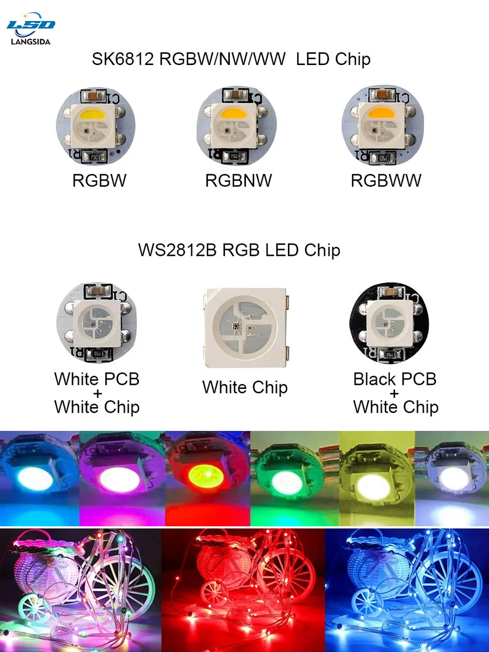 WS2812B SK6812 RGBW SMD puces lumière dissipateur thermique WS2811 IC 5050 SMD RGB LED SK6812 RGB RGBW RGBNW RGBWW noir blanc PCB 5V LED