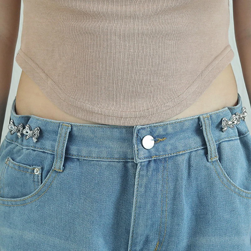 바지 및 스커트용 나비 매듭 단추 조절기, 허리 조임 조절식 허리 버클, 청바지용 재봉 필요 없음