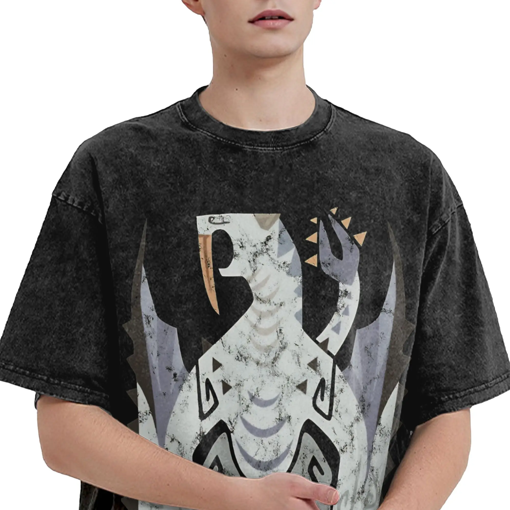 Monster Hunter  T-Shirts for Men World Iceborne Barioth Kanji Icon  Novelty 100% Cotton Tees Plus Size Clothing