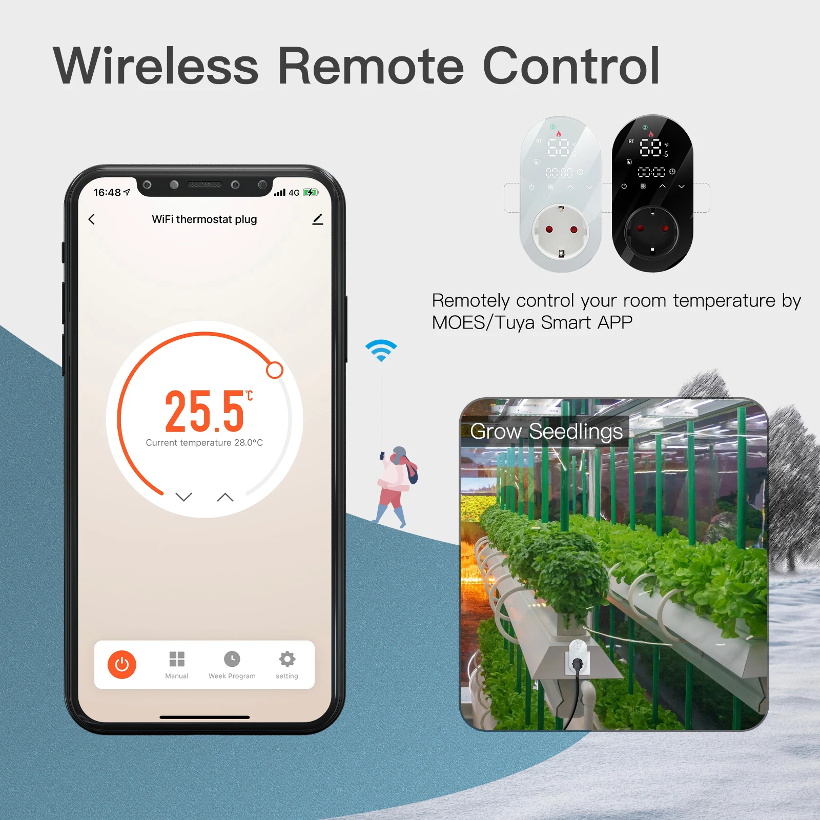 16A WIFI Smart LED Thermostat Plug With Touch Button App Voice Control Temperature Controller Plug Works with Alexa Google Home