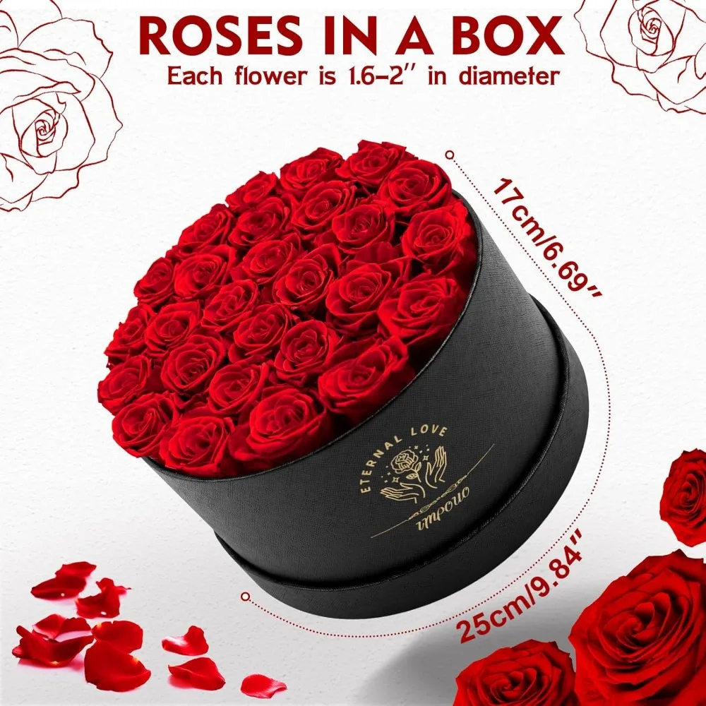 27 وردًا محفوظًا حقيقيًا في صندوق، زهور للأبد لعيد الميلاد، عيد الأم، هدايا الذكرى السنوية #5