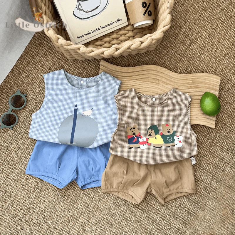 

Newborn Baby Girl Boy Cartoon Printed Cotton Clothes Set Vest+Shorts Infant Toddler Pullover Outfits Summer Baby Clothes 9M-3T