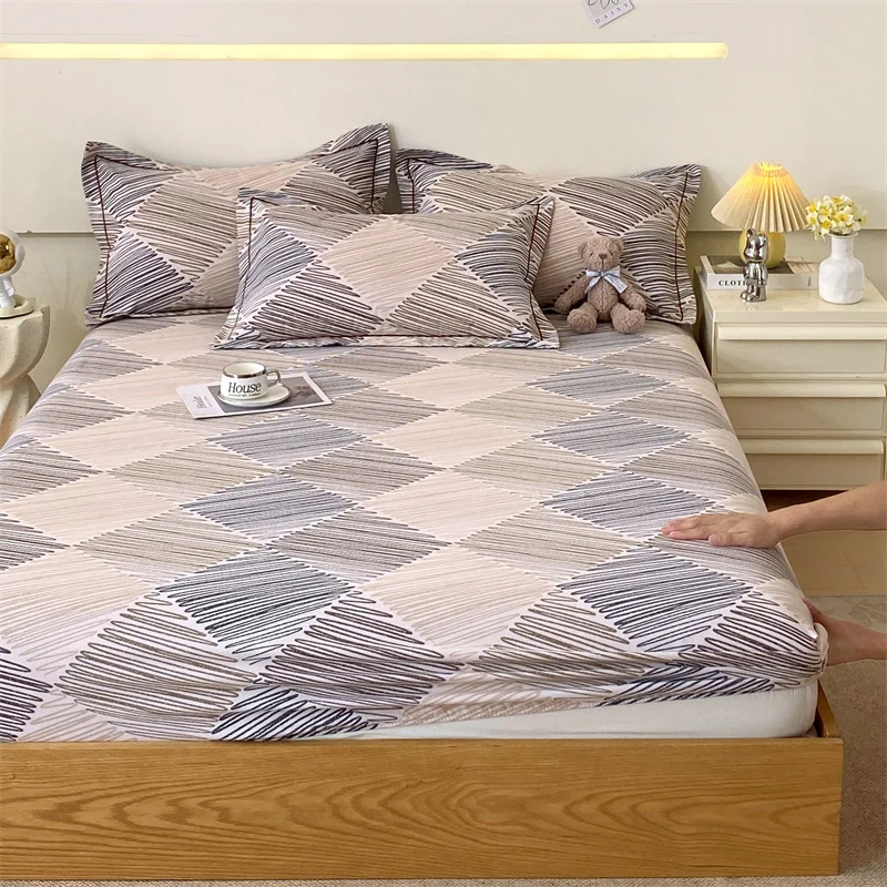 Sábana Ajustable de Algodón Puro Cepillado, Gruesa, para Cama Individual con Elástico, Sábana Individual, Ropa de Cama de Algodón para Cama Queen y King
