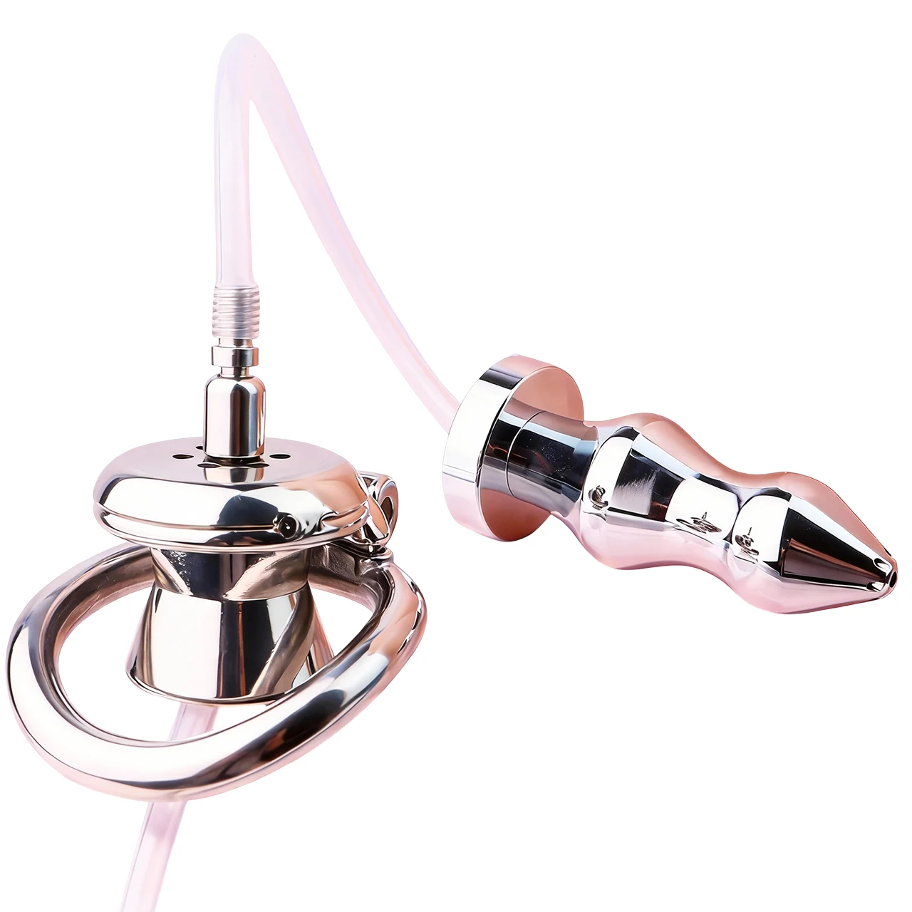 FRRK Negative Urethral Cock Cage with Beaded Butt Plug to Pee Clean Anus New Chastity Combination Device Sex Toys for Men