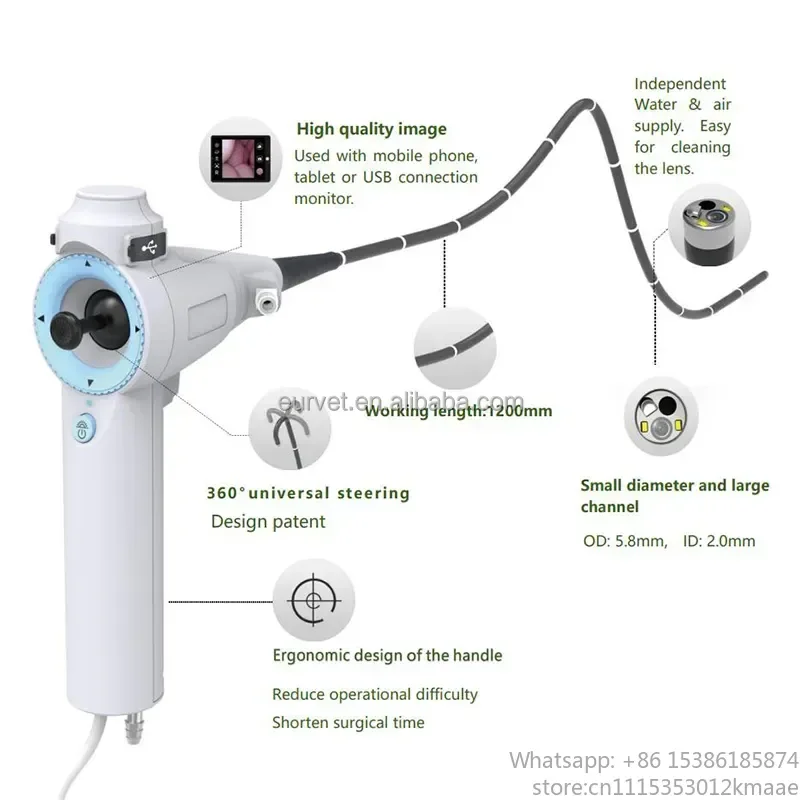Vequyn 5.8mm Portable USB Veterinary Gastroscope – 360° Steering, 1MP HD Endoscope for Animal GI Exams