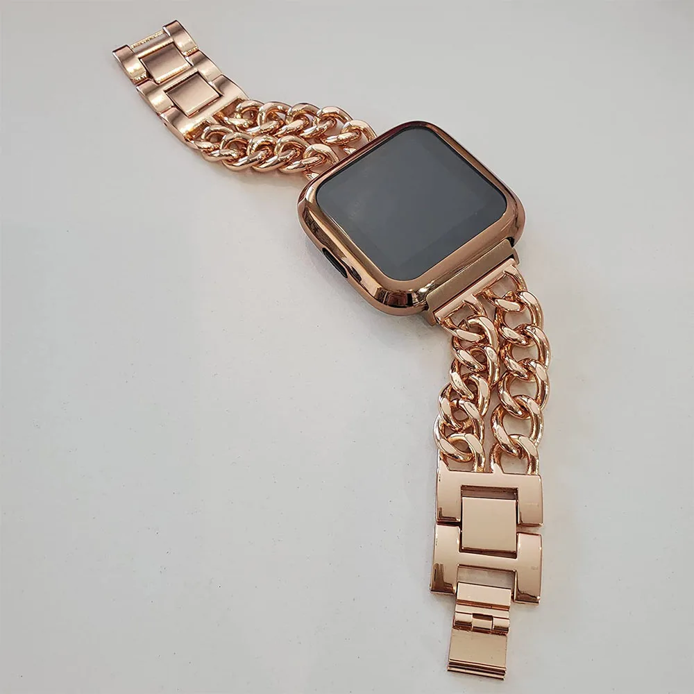 

Bracelet for Fitbit Versa 4/ Sense 2 Wristband Metal Chain Watchband Strap for Fitbit Versa 3 Sense2 Smartwatch Rose Gold