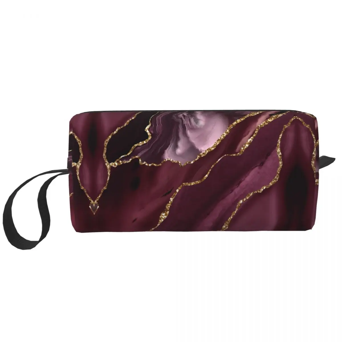 Burgundy Maroon Geode Agate Travel Cosmetic Bag Women Marble Texture Toiletry Makeup Organizer Ladies Beauty Storage Dopp Kit