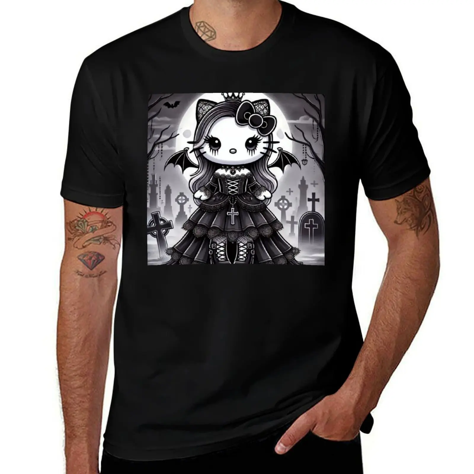 

Gothic Kitty T-Shirt street wear graphic tee shirt summer top Funny t-shirt black t shirts for men