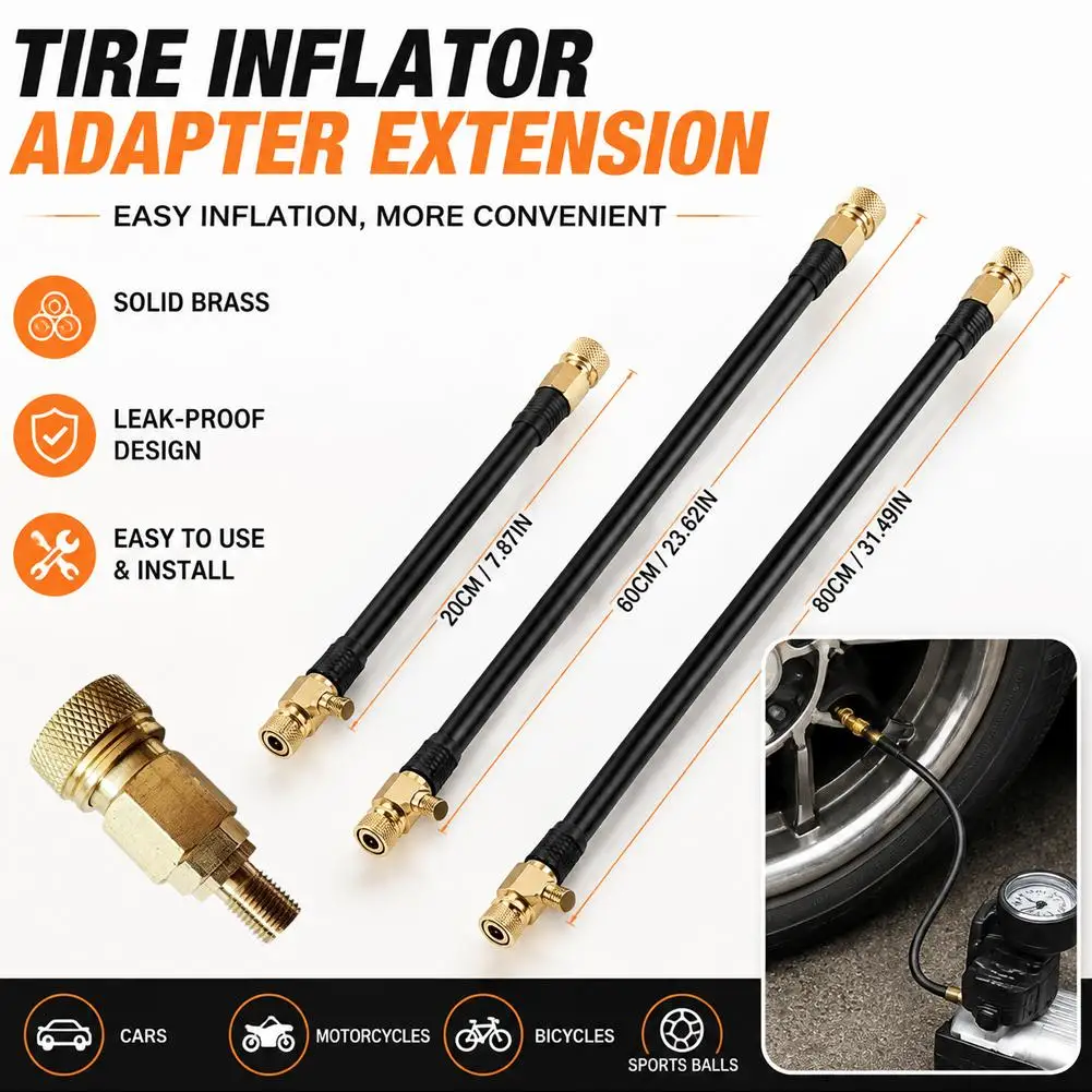 Tire Inflator Hose Brass Air Chuck Quick Connect Extension Tube Hose For Car Motorcycle Bike Tire Inflatable Pump