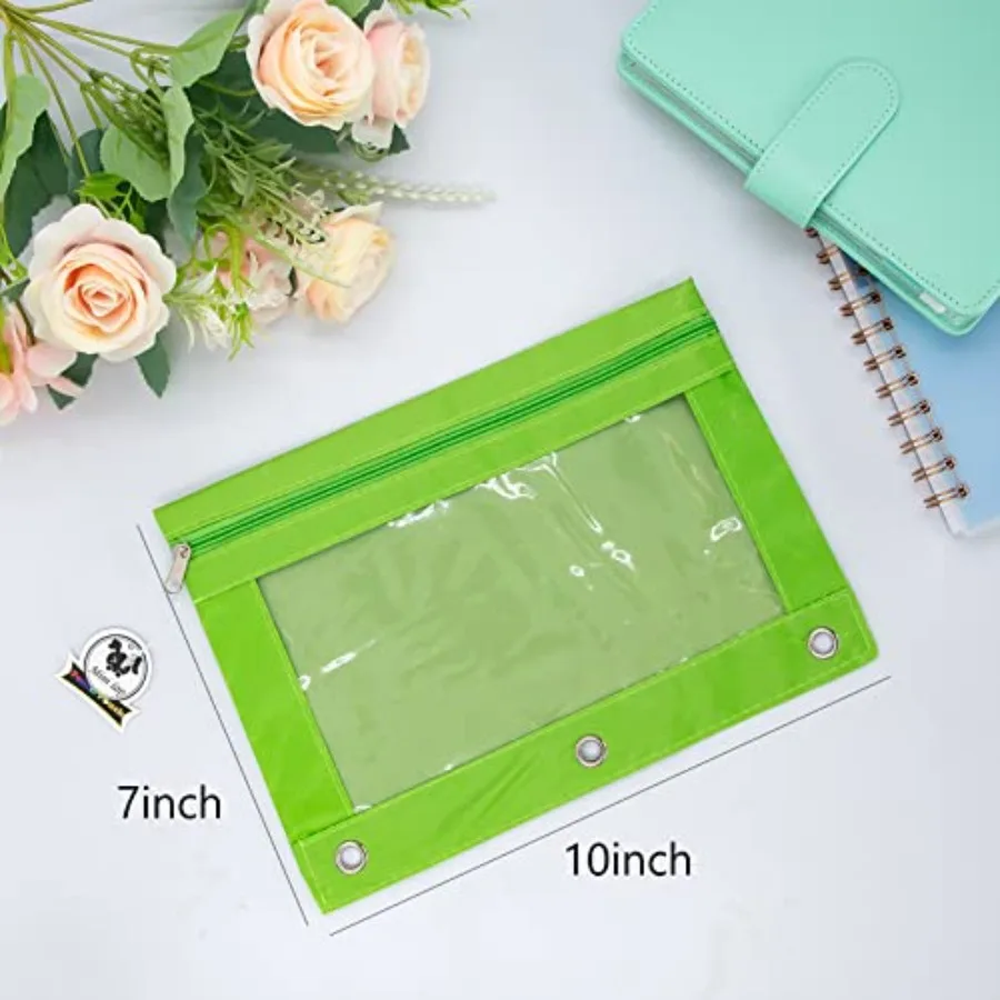3 Ring Binder Peil Pouches Peil Pouch for 3 Ring Binder Zippered Clear Window Peil Case for Binder with Rivet Enforced Hole 3 R