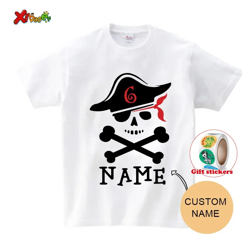 

Kids Pirate Print Clothes Family Matching Outfits Boy Girl Short Sleeve T-shirt Boy Girl T Shirt Give Away Children's Stickers