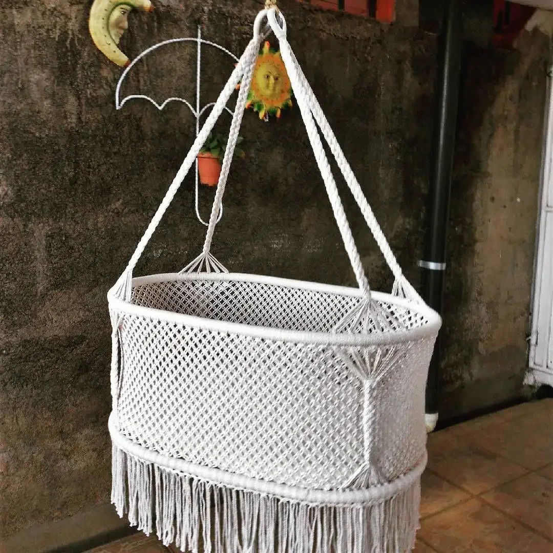 Eco Friendly Natural Handmade Macrame Baby Bassinet Hammock Cradle Baby Cradle For New Born Baby Portable Swing