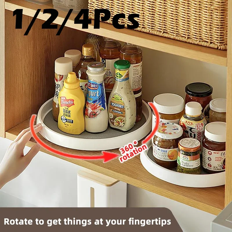 

1/4Pcs 360 Rotatable Anti Sliding Kitchen Condiment Rotatable Storage Rack Tableware Cabinet Round Multi Functional Storage Rack